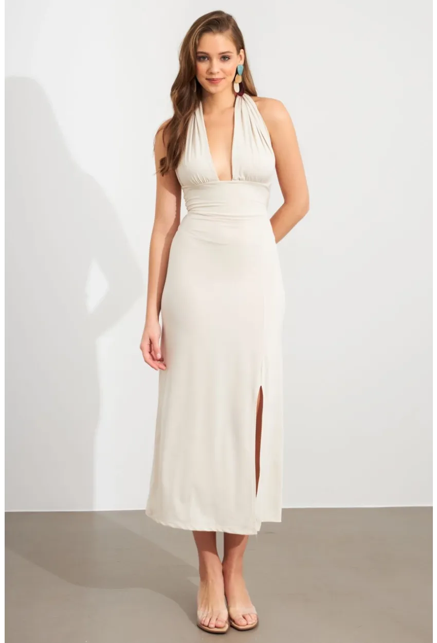 Kadın Taş Bağlamalı Sırt Dekolteli Maxi Elbise UG2003