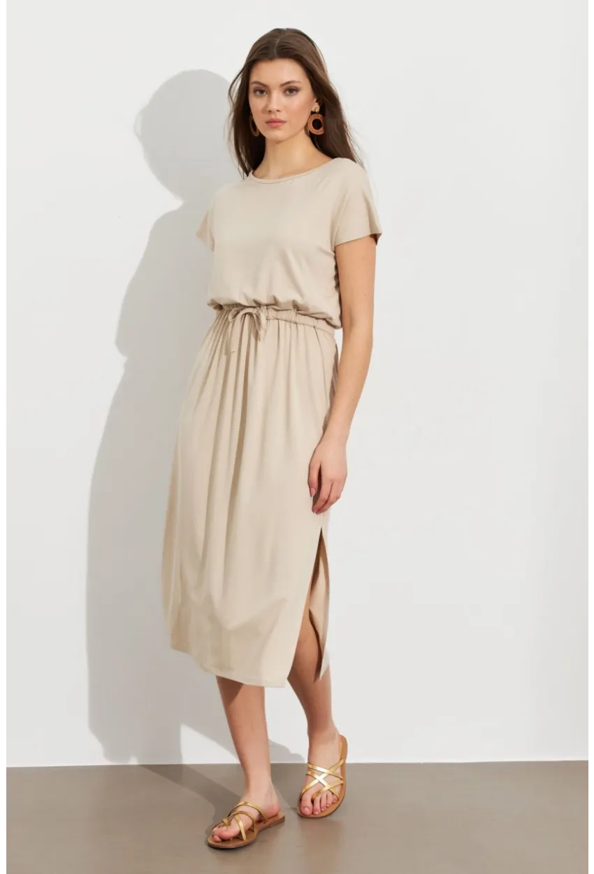 Kadın Taş Beli Büzülebilir Midi Elbise MURO1193