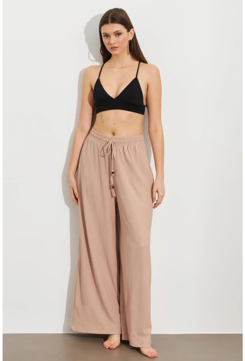 Kadın Taş Beli Lastikli Bürümcük Pantolon ROP105
