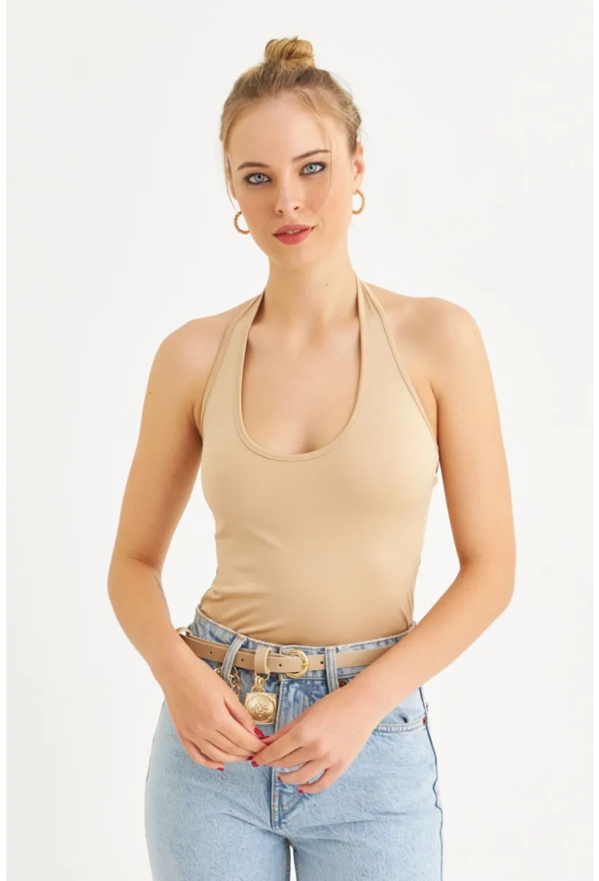 Kadın Taş Boyun Askılı Crop Bluz TF69