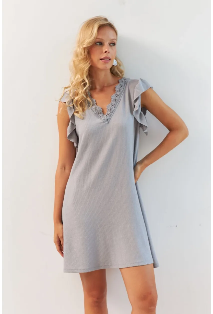 Kadın Taş Dantel Detaylı Bürümcük Mini Elbise HOL2081