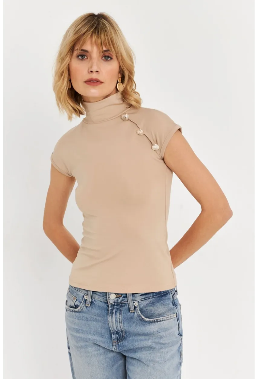 Kadın Taş Düğme Detaylı Bluz EY3027