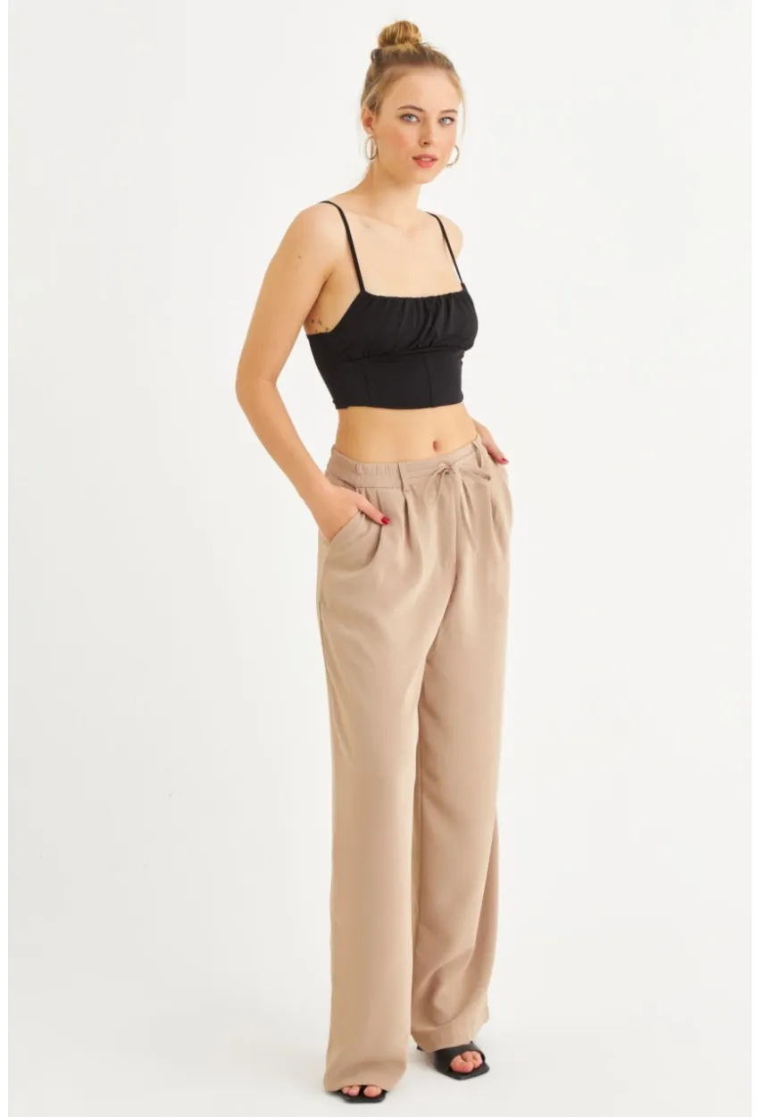 Kadın Taş Fermuarlı Palazzo Pantolon MON143