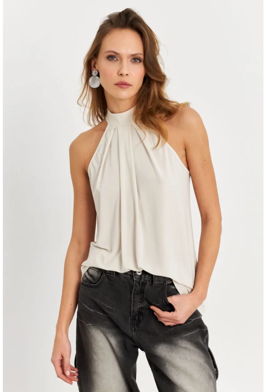 Kadın Taş Halter Yaka Desenli Bluz LPP1273