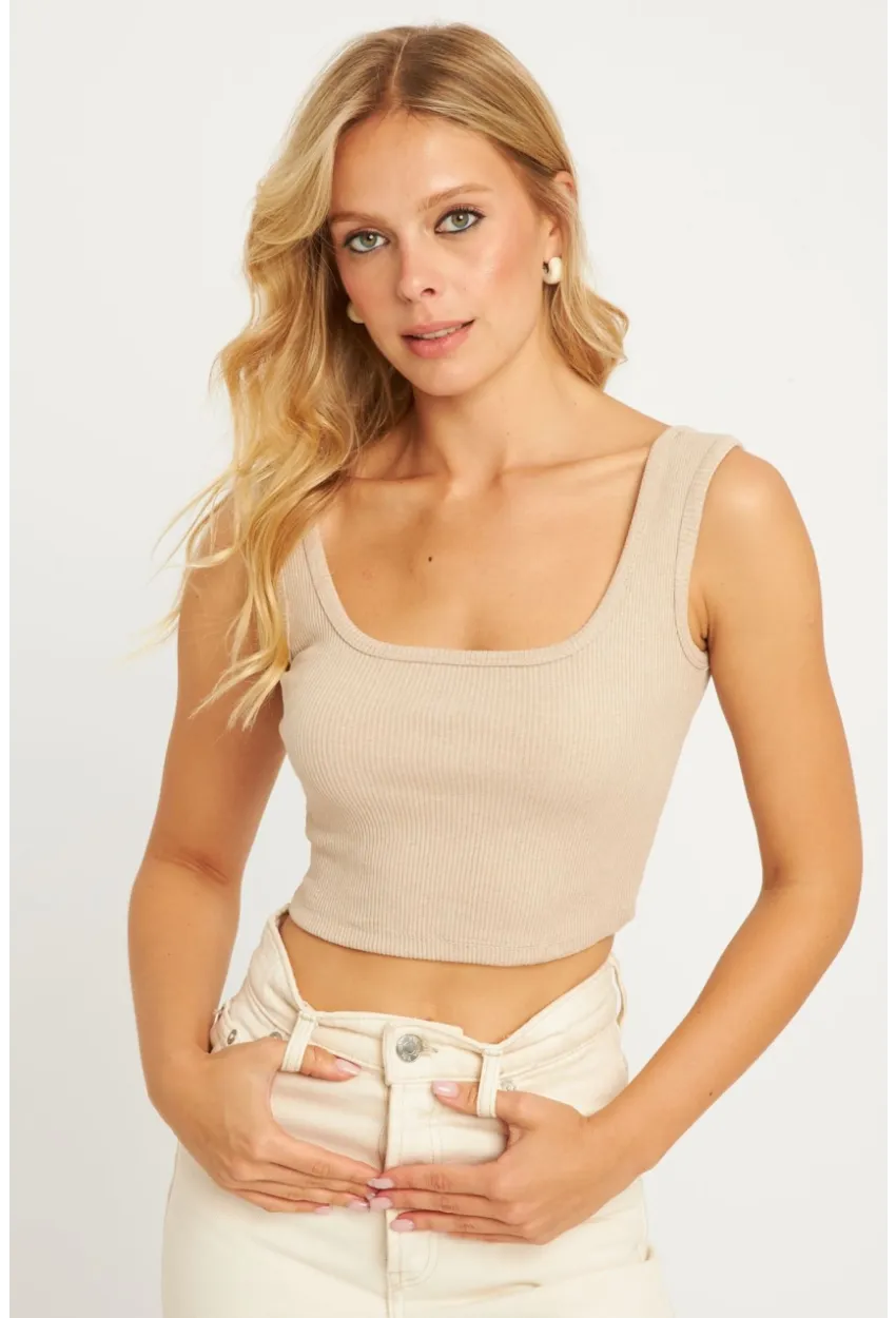 Kadın Taş Kare Yaka Crop Bluz XL2003