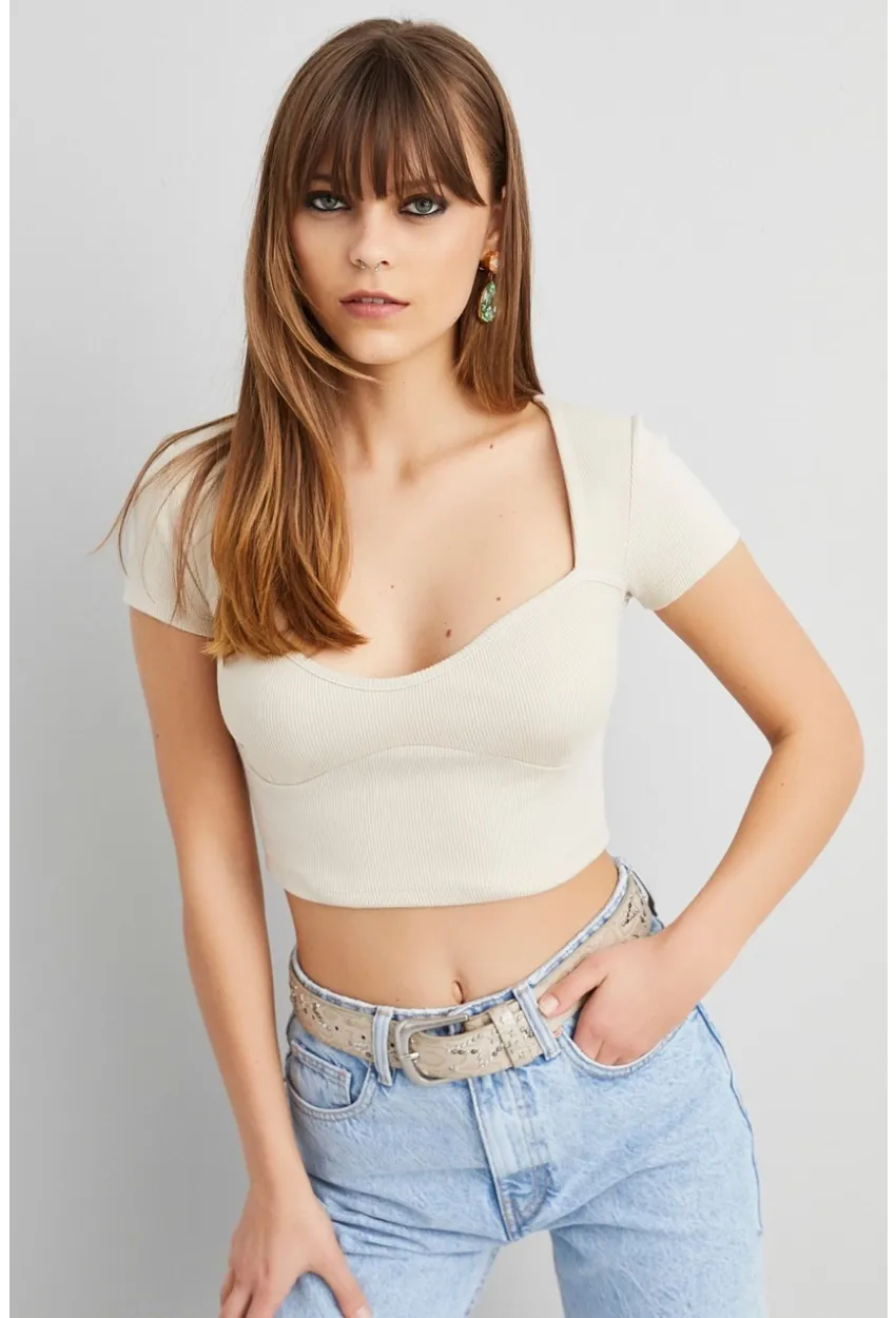 Kadın Taş Kaşkorse Crop Bluz ELT58