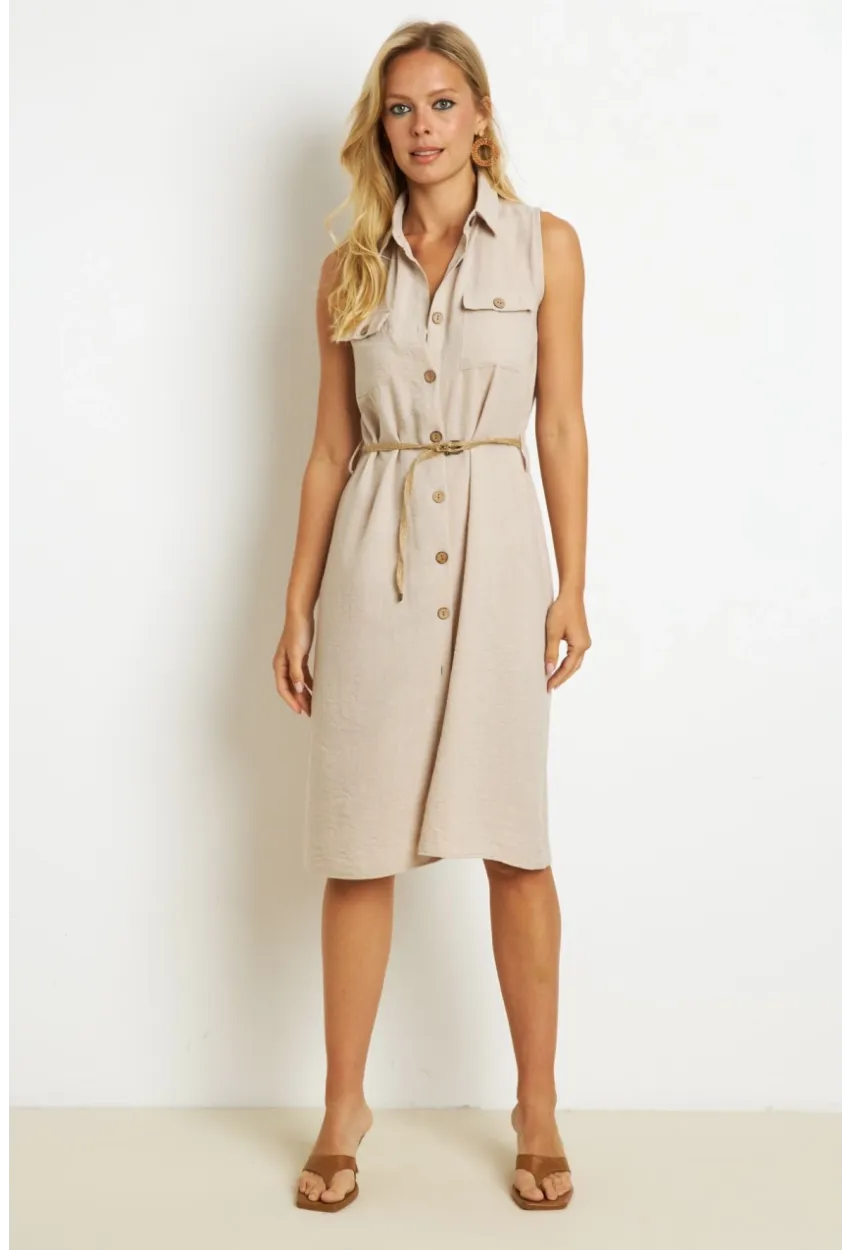 Kadın Taş Kemerli Gömlek Midi Elbise SGT404