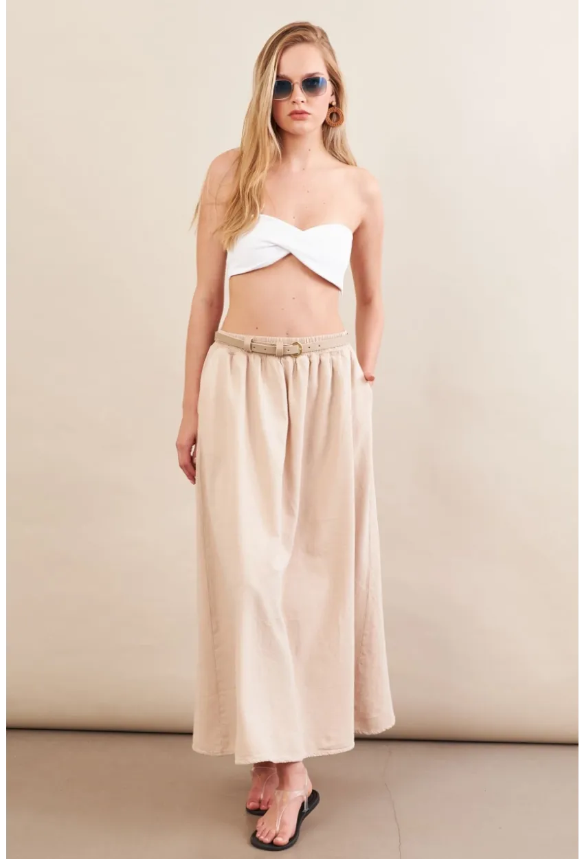 Kadın Taş Keten Cepli Midi Etek RSP4440