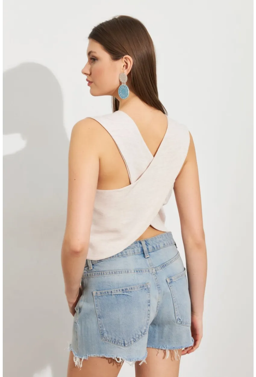 Kadın Taş Keten Yelek ELT1040