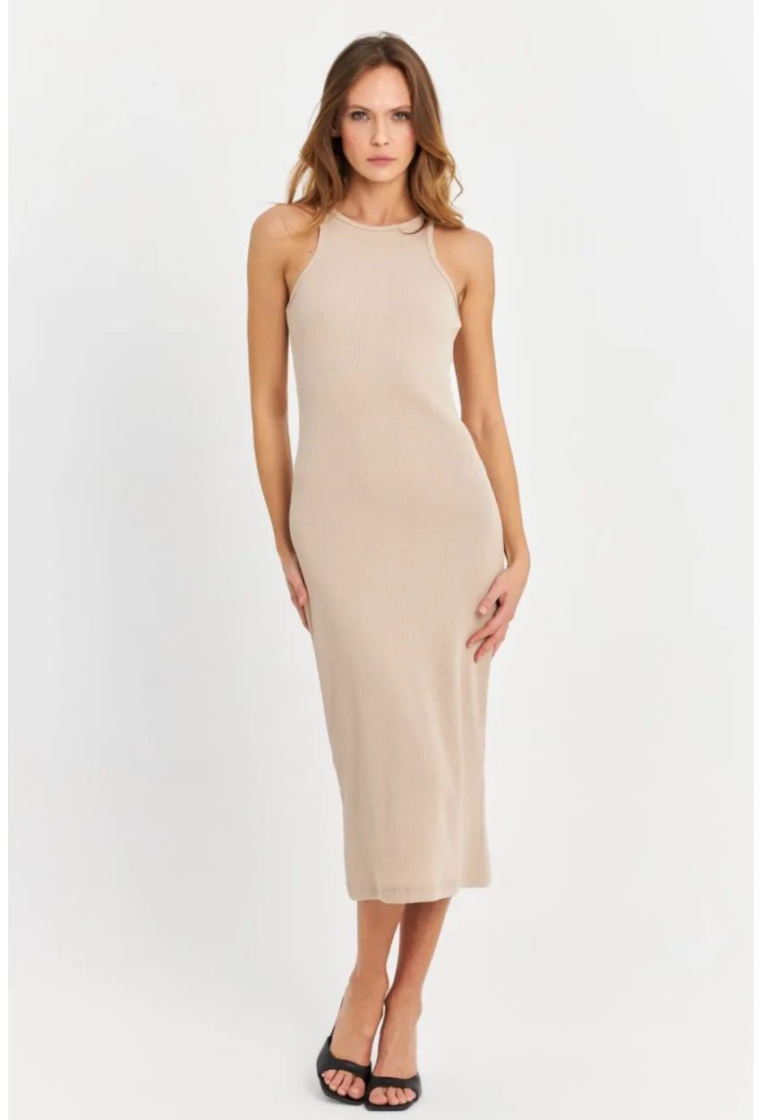 Kadın Taş Kolsuz Kaşkorse Midi Elbise EY3049