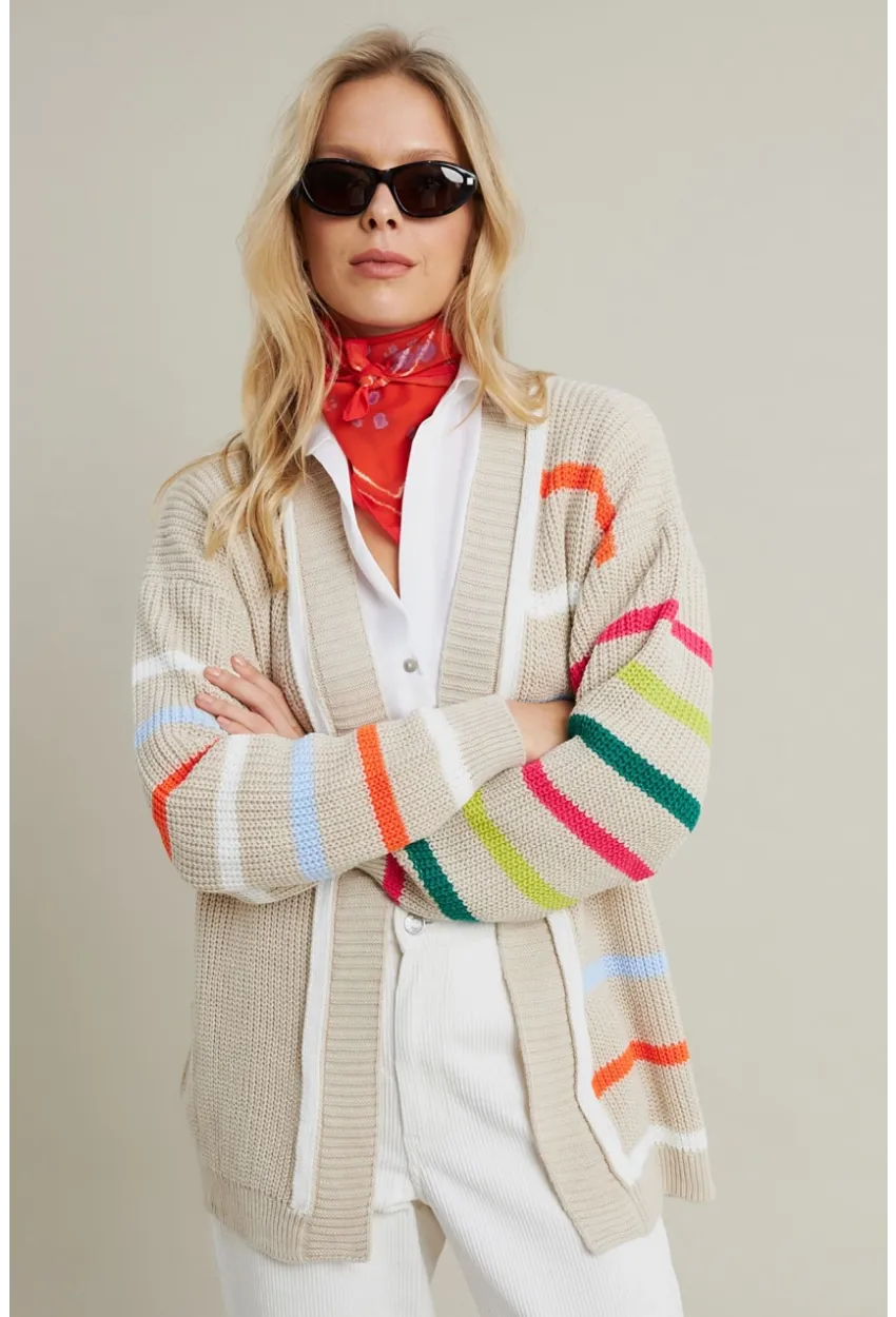 Kadın Taş-Multi Çizgili Triko Hırka MSMT2427