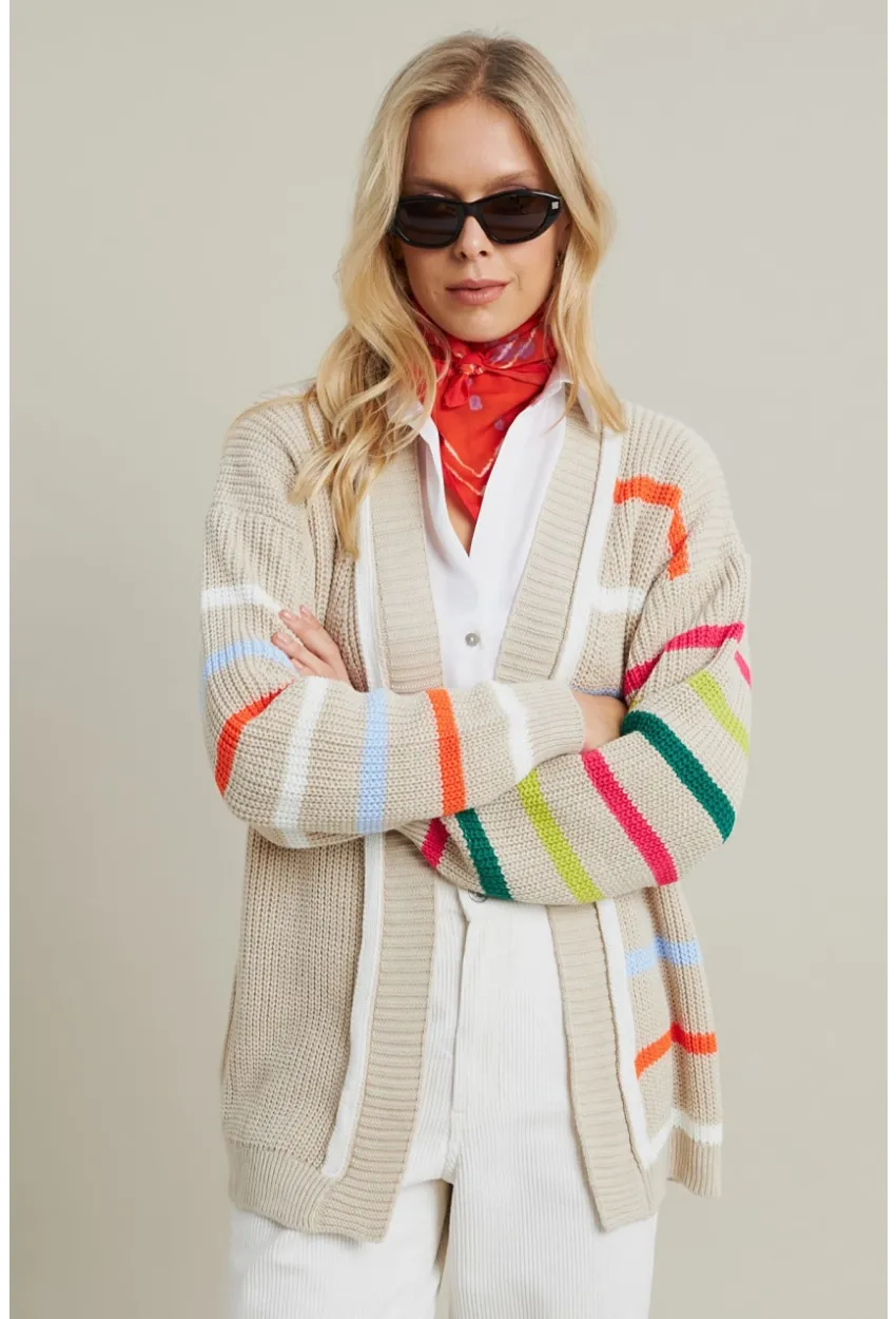 Kadın Taş-Multi Çizgili Triko Hırka MSMT2427