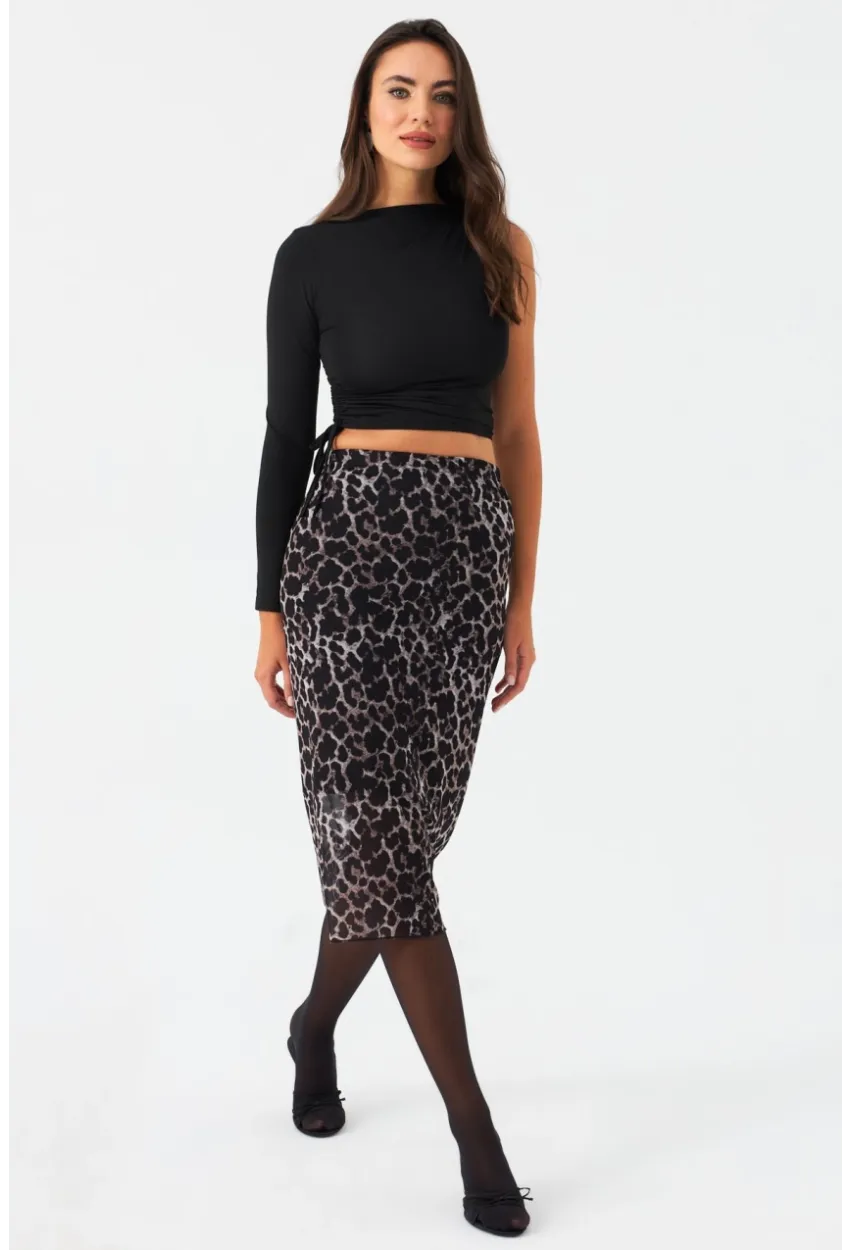 Kadın Taş-Siyah Astarlı Desenli Tül Etek CG391