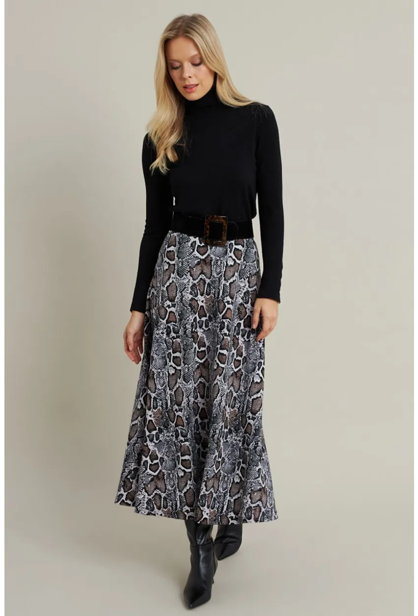 Kadın Taş-Siyah Desenli Çan Etek LON3007