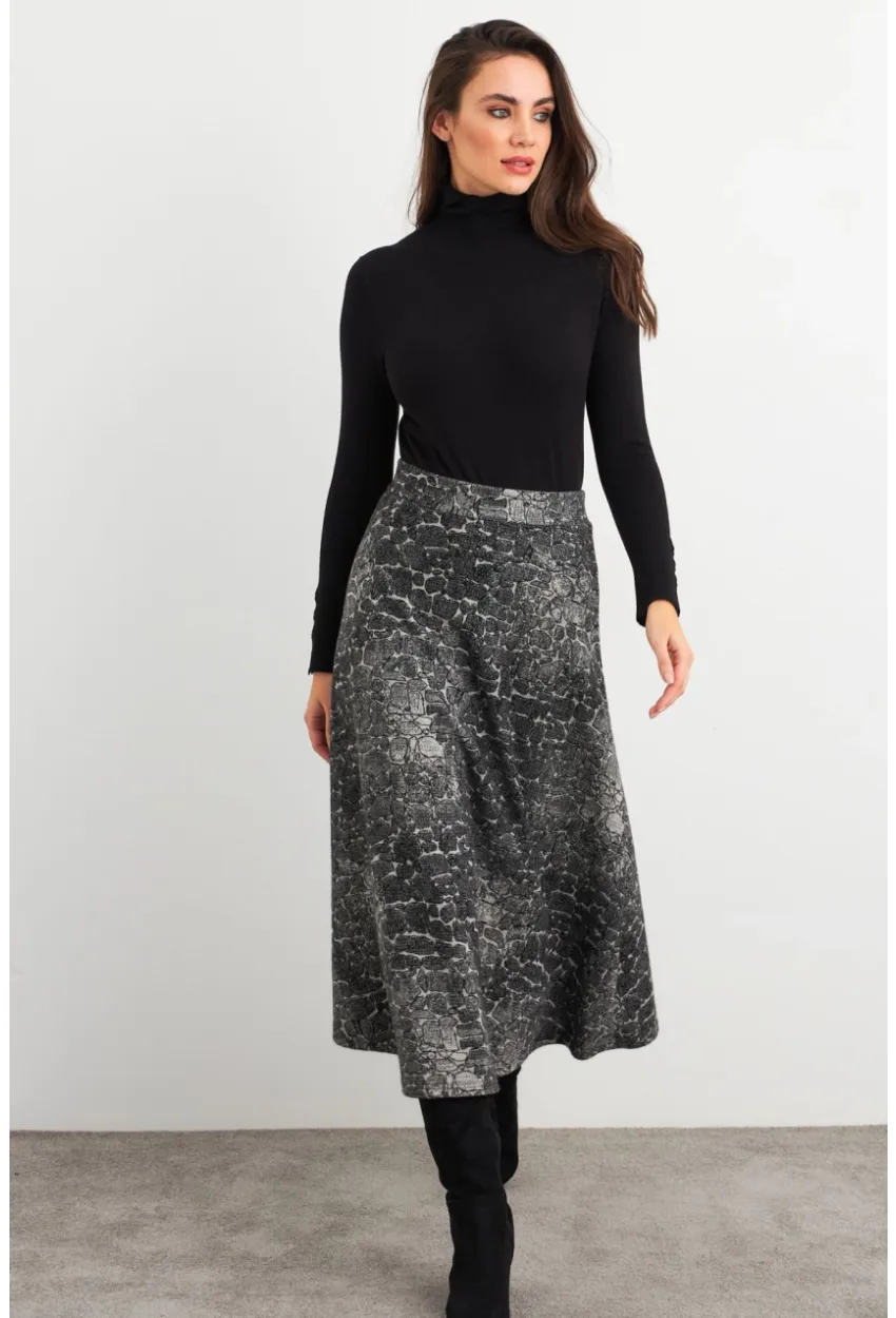 Kadın Taş-Siyah Desenli Çan Etek MLON3007