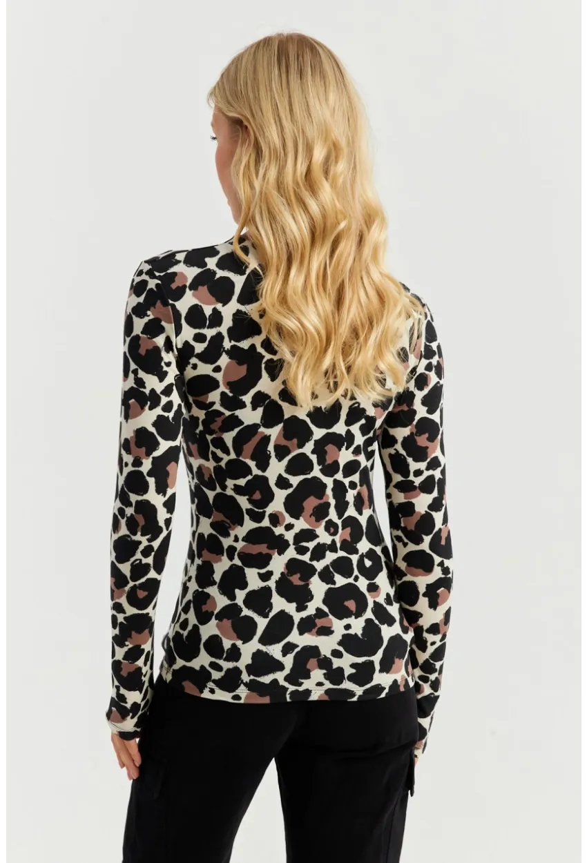 Kadın Taş-Siyah Leopar Desenli Bluz AYD267