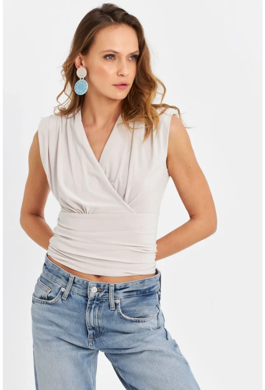 Kadın Taş Vatkalı Kruvaze Bluz MTK13213