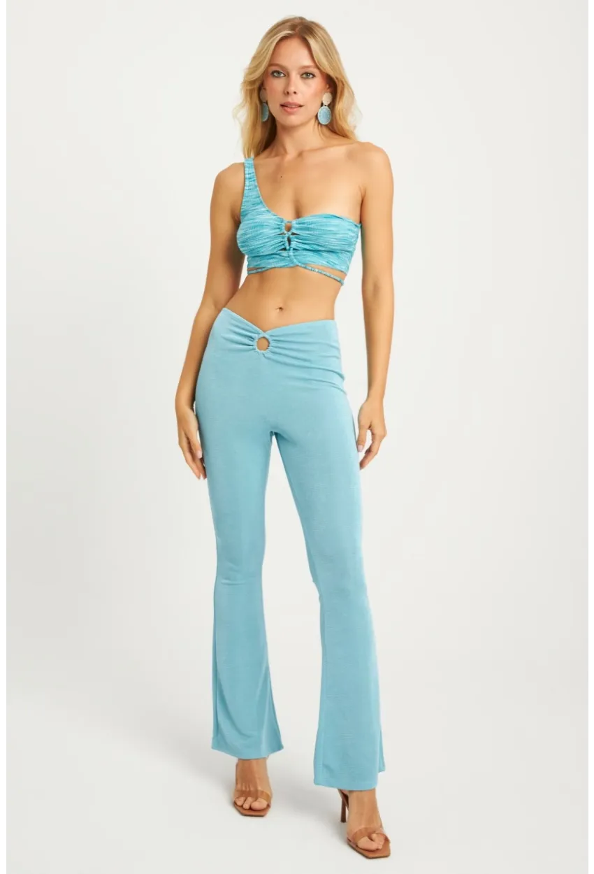 Kadın Turkuaz Simli İspanyol Pantolon TH1113