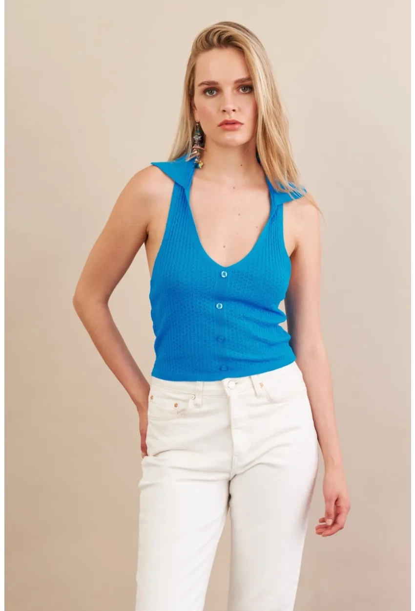 Kadın Turkuaz Sırtı Açık Bluz ZH01-90