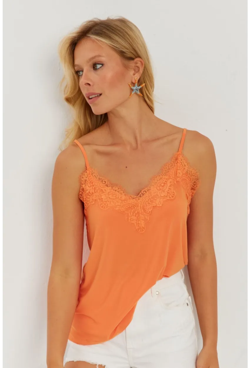 Kadın Turuncu Dantel Detaylı Atlet AYD265