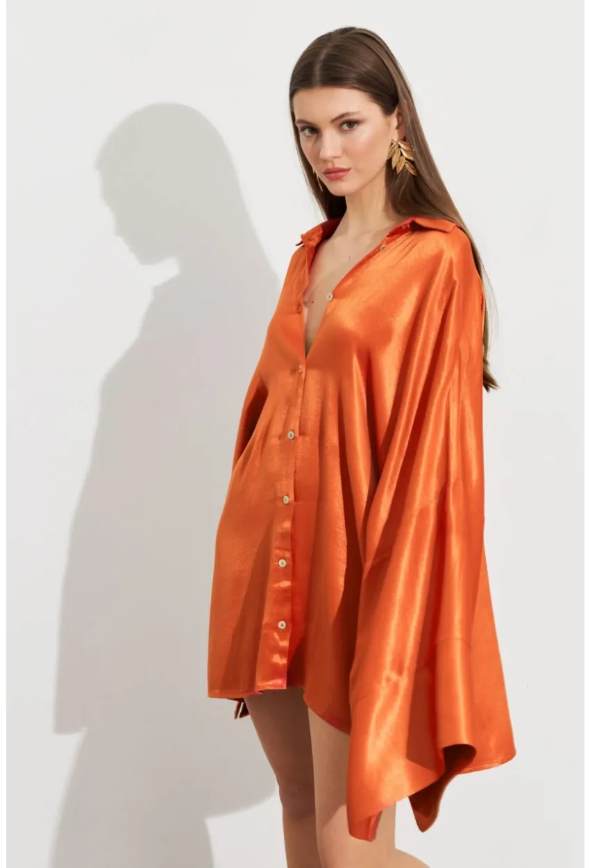 Kadın Turuncu Oversize Gömlek ROP106