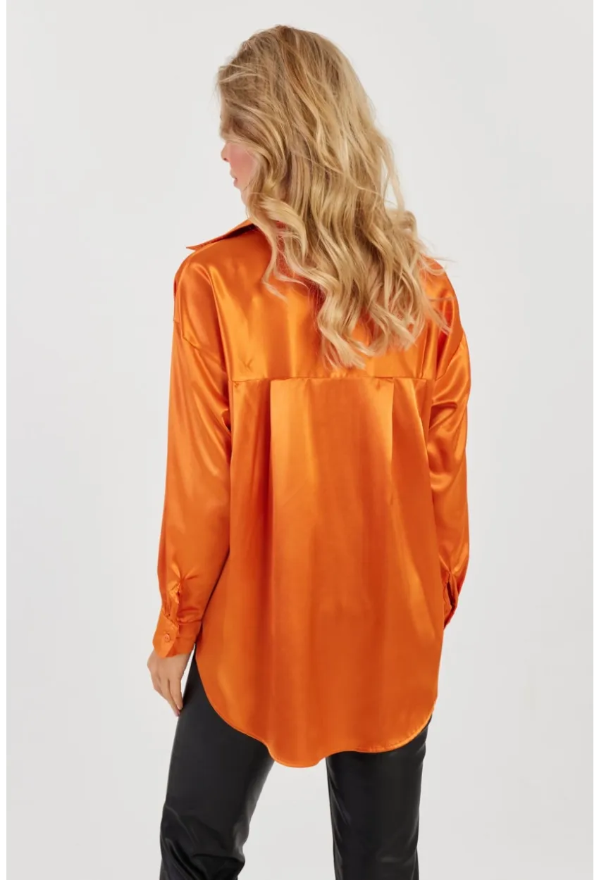 Kadın Turuncu Saten Gömlek SF2537