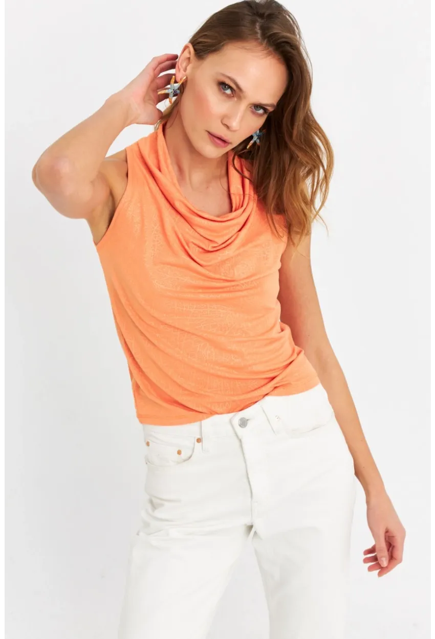 Kadın Turuncu Sırt Pencereli Desenli Bluz LPP1021