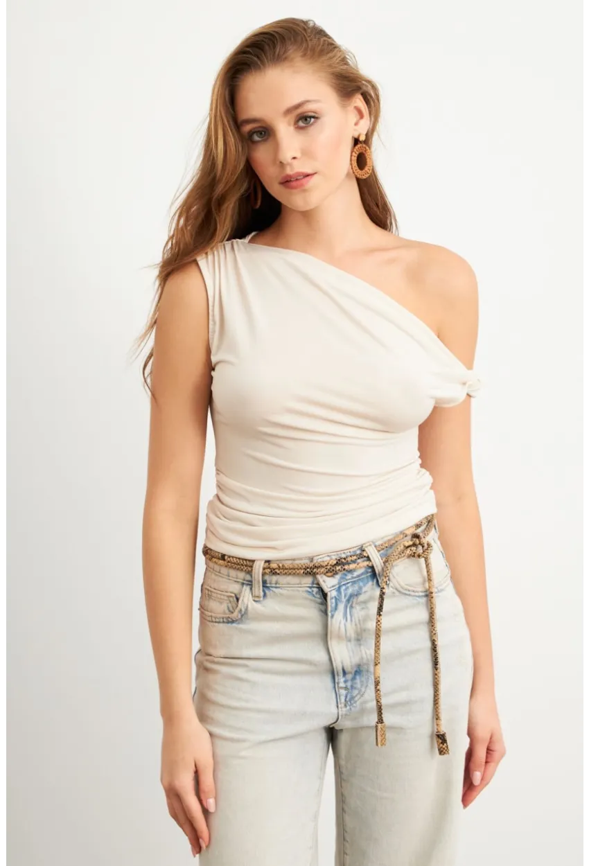 Kadın Vanilya Asimetrik Kol Bluz VA100