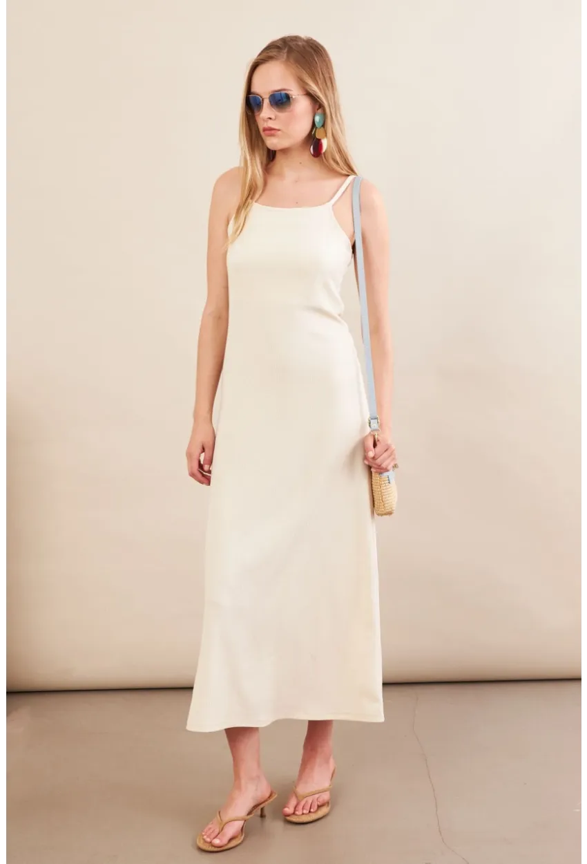 Kadın Vanilya Askılı Midi Elbise FLU7314