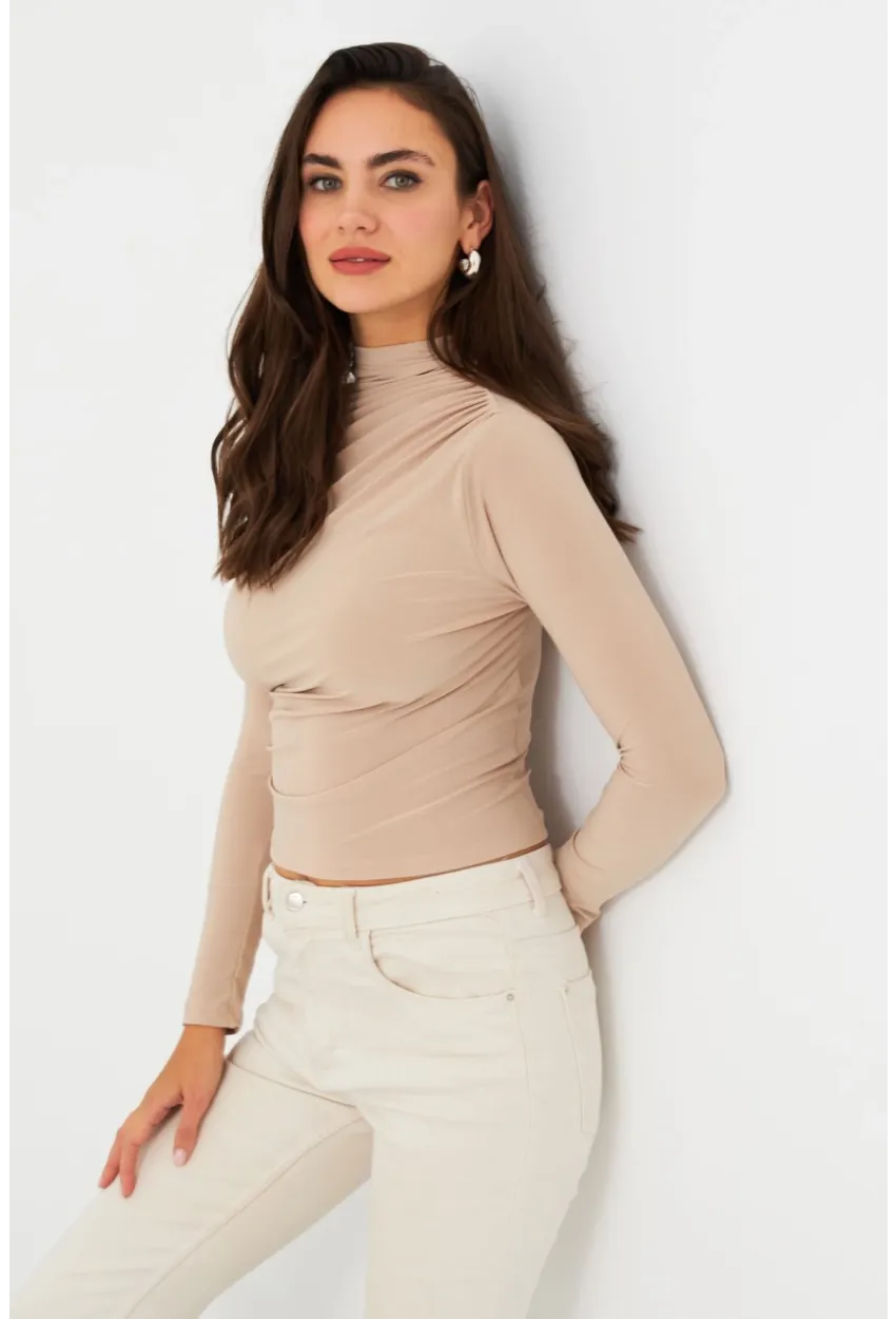 Kadın Vanilya Büzgülü Bluz ELT3568