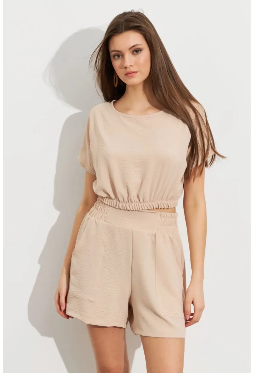 Kadın Vanilya Crop Şort Takım Q1014