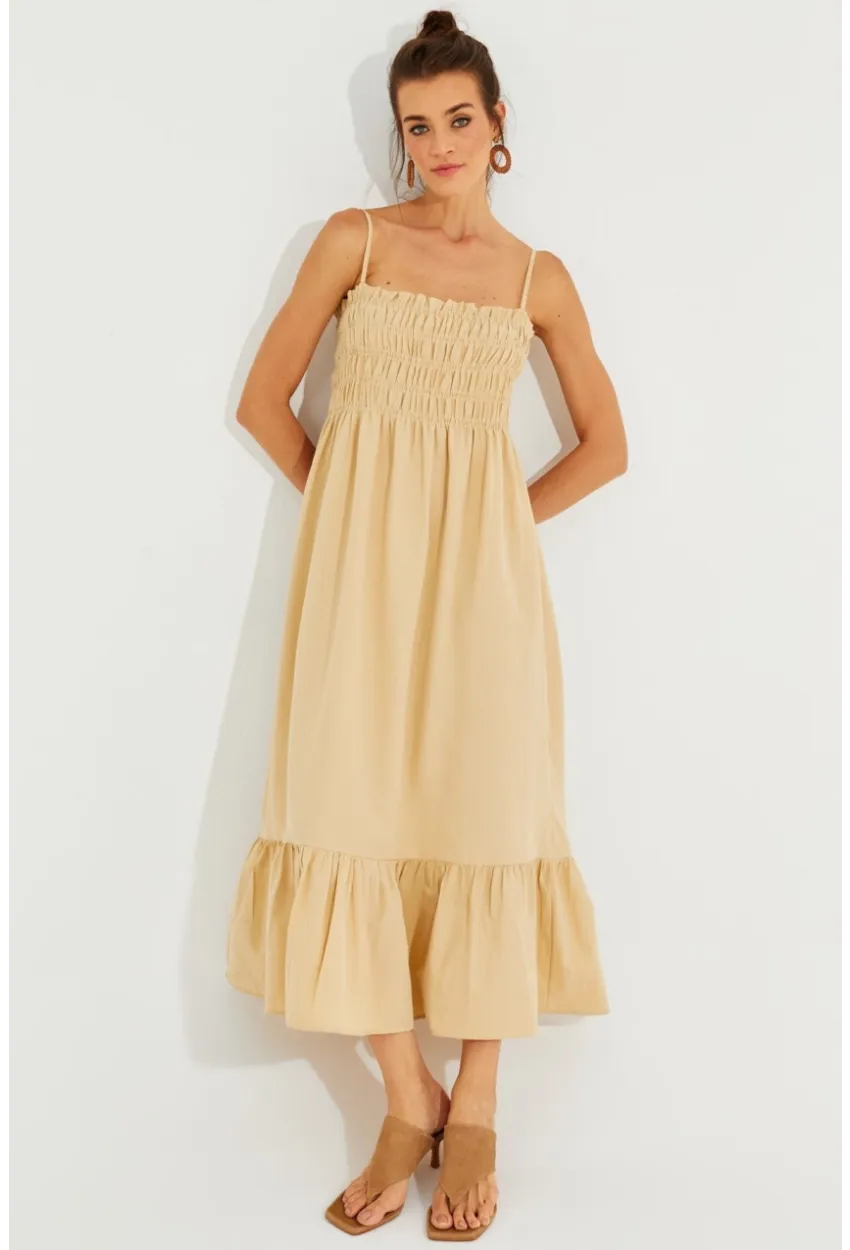 Kadın Vanilya Gipeli Askılı Midi Elbise MEN2000