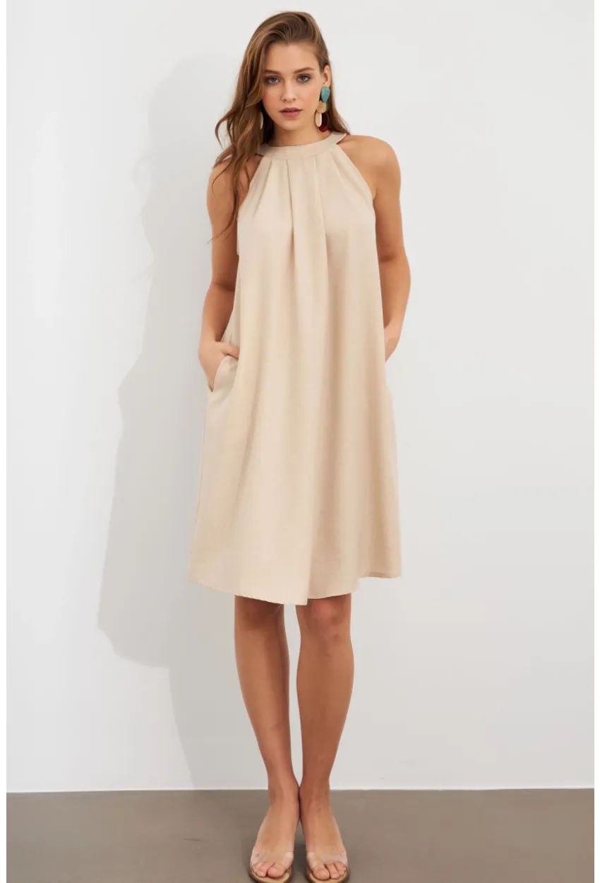 Kadın Vanilya Halter Yaka Midi Elbise NH5029