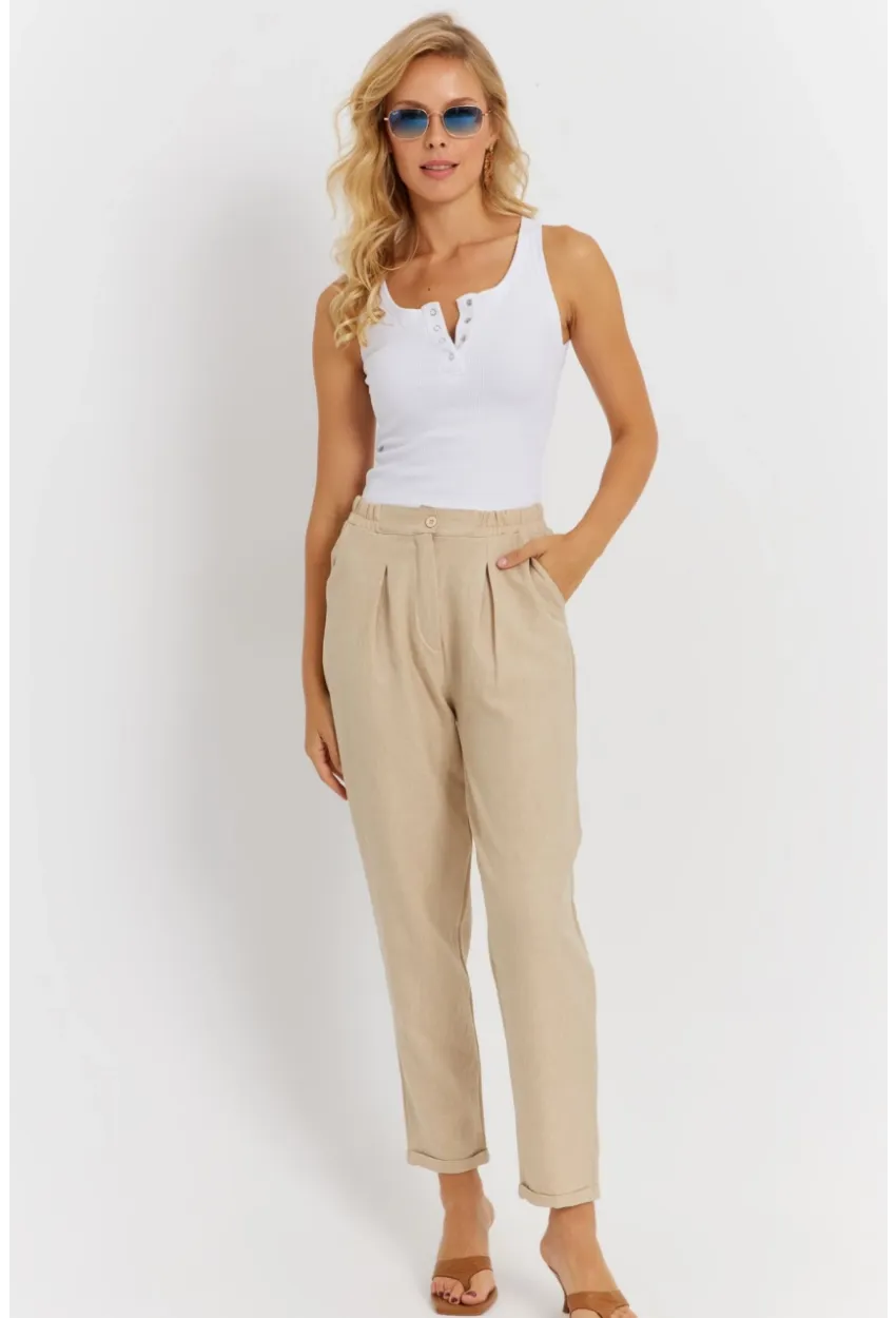 Kadın Vanilya Keten Pantolon DMR340