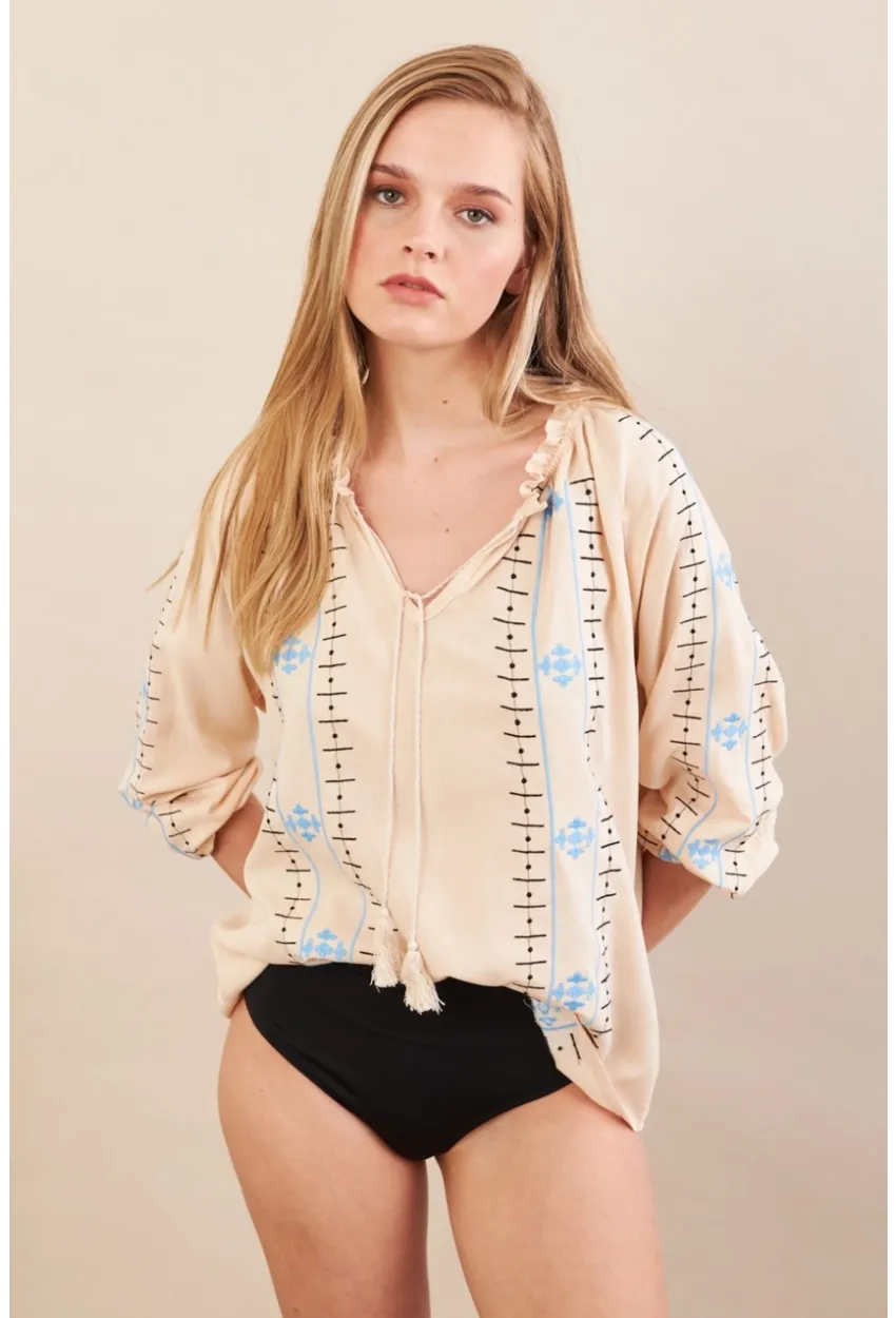 Kadın Vanilya Nakışlı Bluz MPC1344
