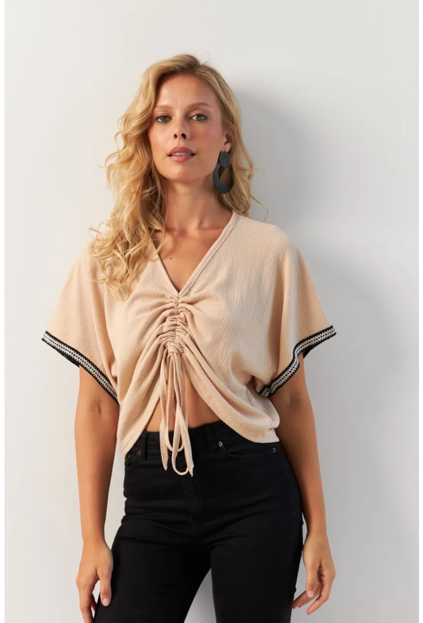 Kadın Vanilya Önü Büzgülü Bluz XL2039