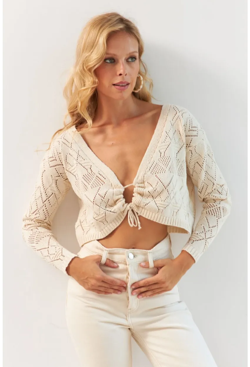 Kadın Vanilya Önü Büzgülü Triko Bluz MP20148