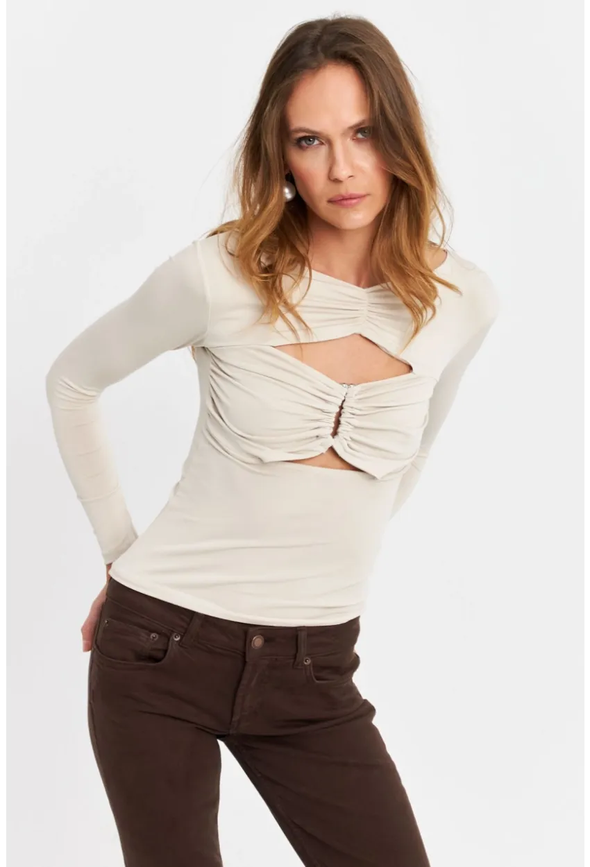 Kadın Vanilya Pencereli Aksesuarlı Bluz SB3046