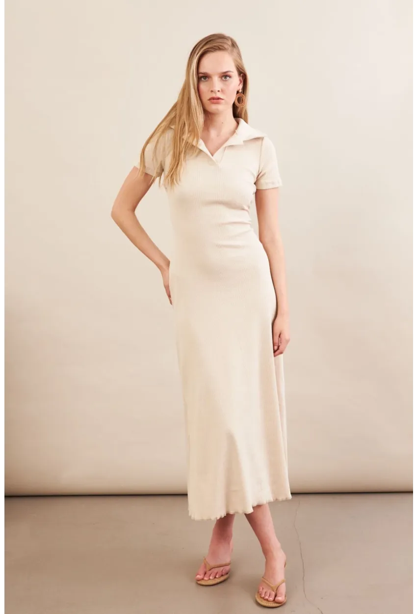 Kadın Vanilya Sırt Bağlamalı Kaşkorse Midi Elbise MFRY0001