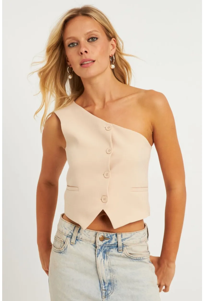 Kadın Vanılya Tek Omuz Astarlı Yelek TW60140