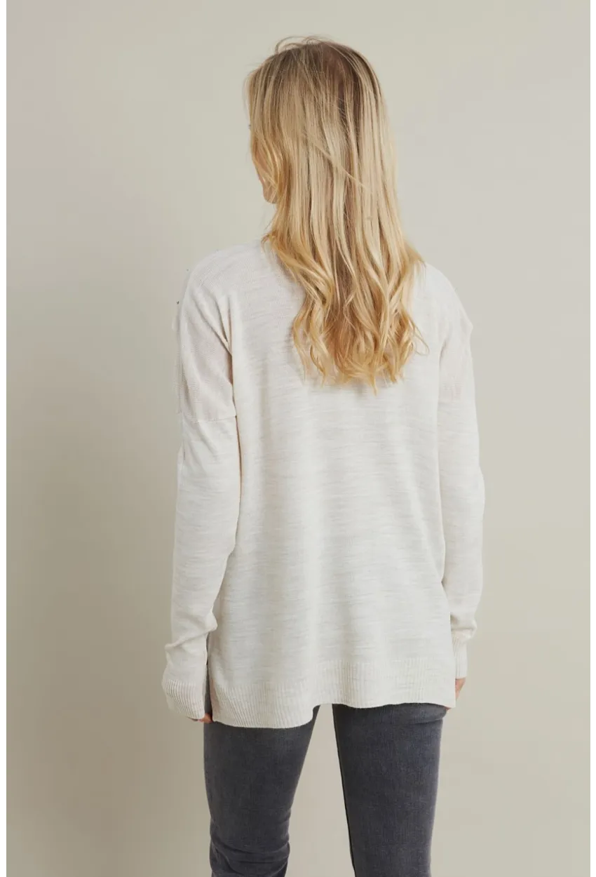 Kadın Vanilya V Yaka Taşlı İnce Triko Bluz MYİL002