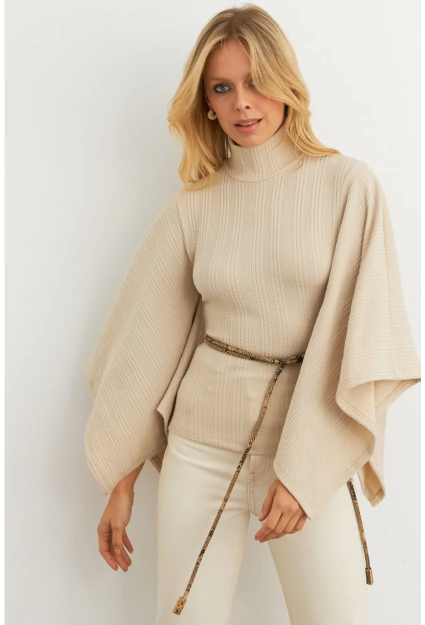 Kadın Vanilya Yarasa Kol Balıkçı Bluz MTF32