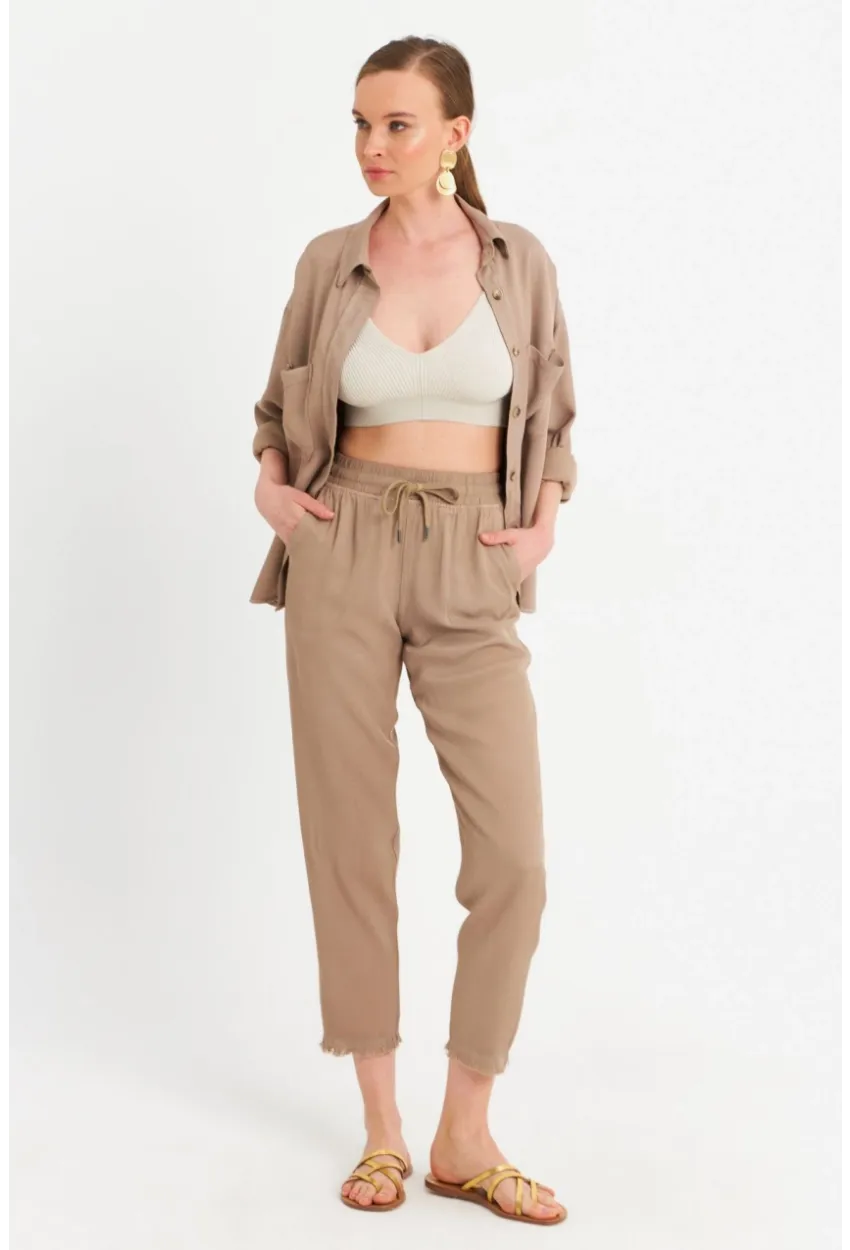 Kadın Vizon Beli Lastikli Tensel Pantolon SUN201