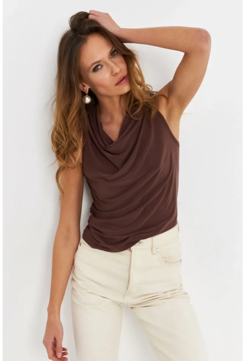 Kadın Vizon Degaje Yaka Kolsuz Bluz LPP1226-90