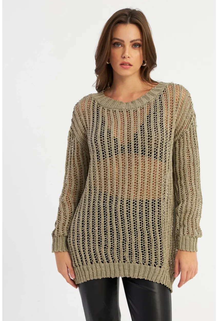 Kadın Vizon File Triko Bluz KAZ24