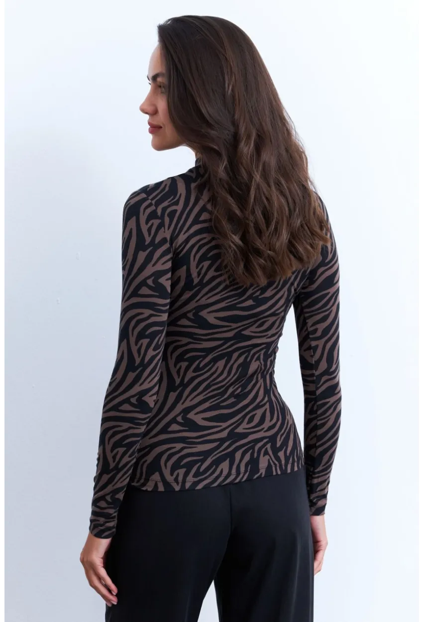 Kadın Vizon-Siyah Zebra Desenli Bluz LPP1275