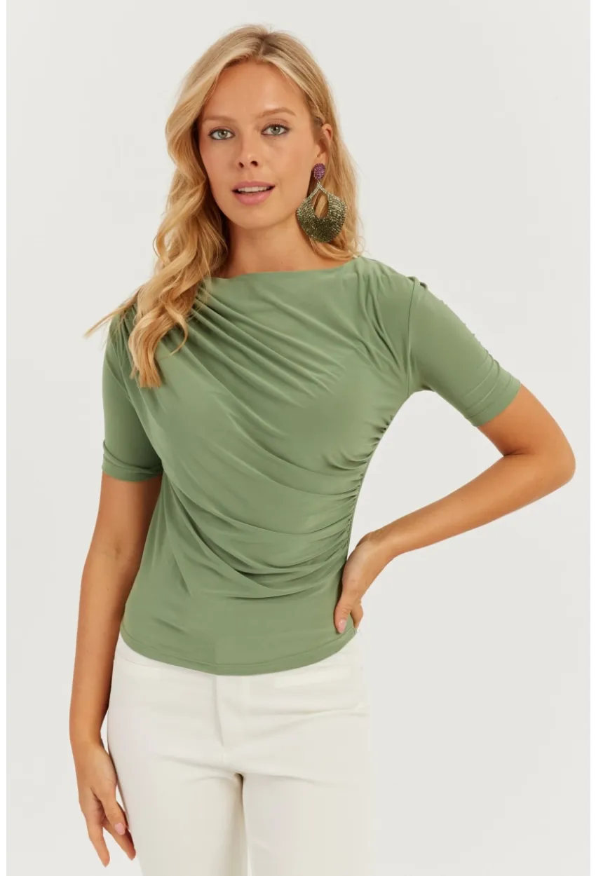 Kadın Yeşil Büzgülü Bluz YZ623