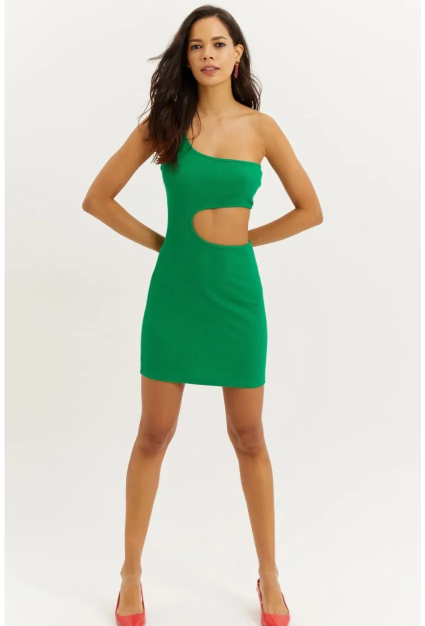 Kadın Yeşil Dekolteli Mini Elbise B1817
