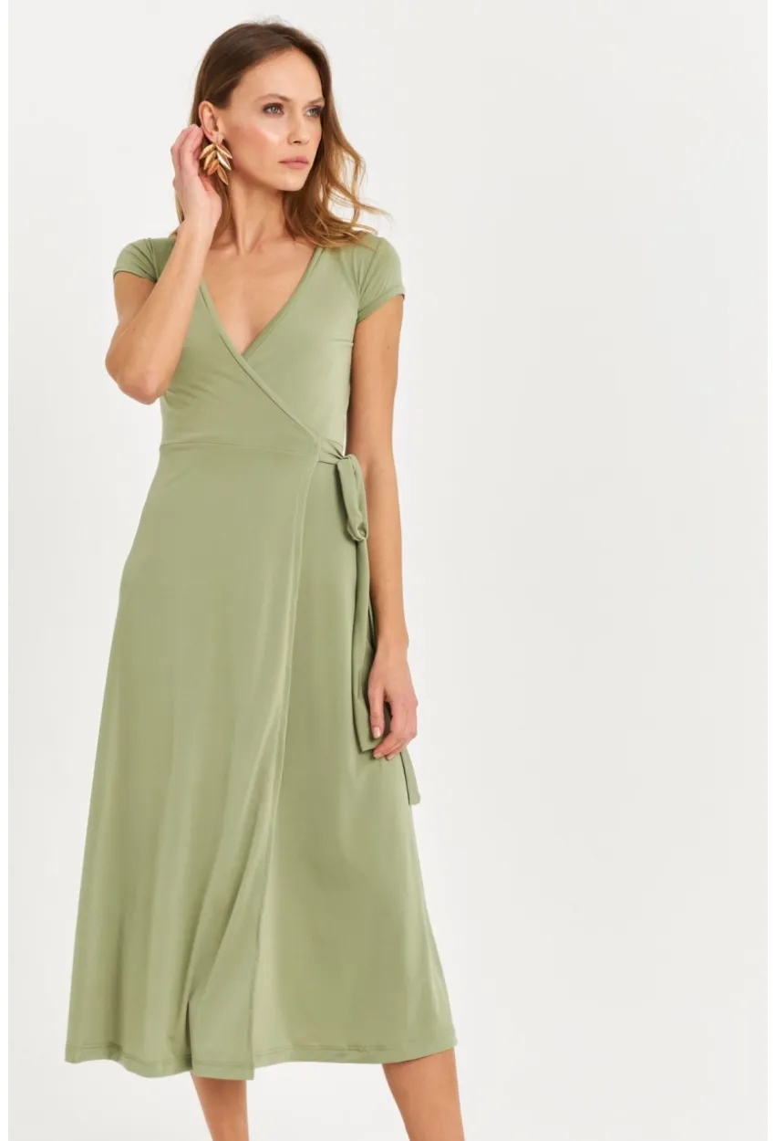 Kadın Yeşil Kruvaze Midi Elbise EY2785