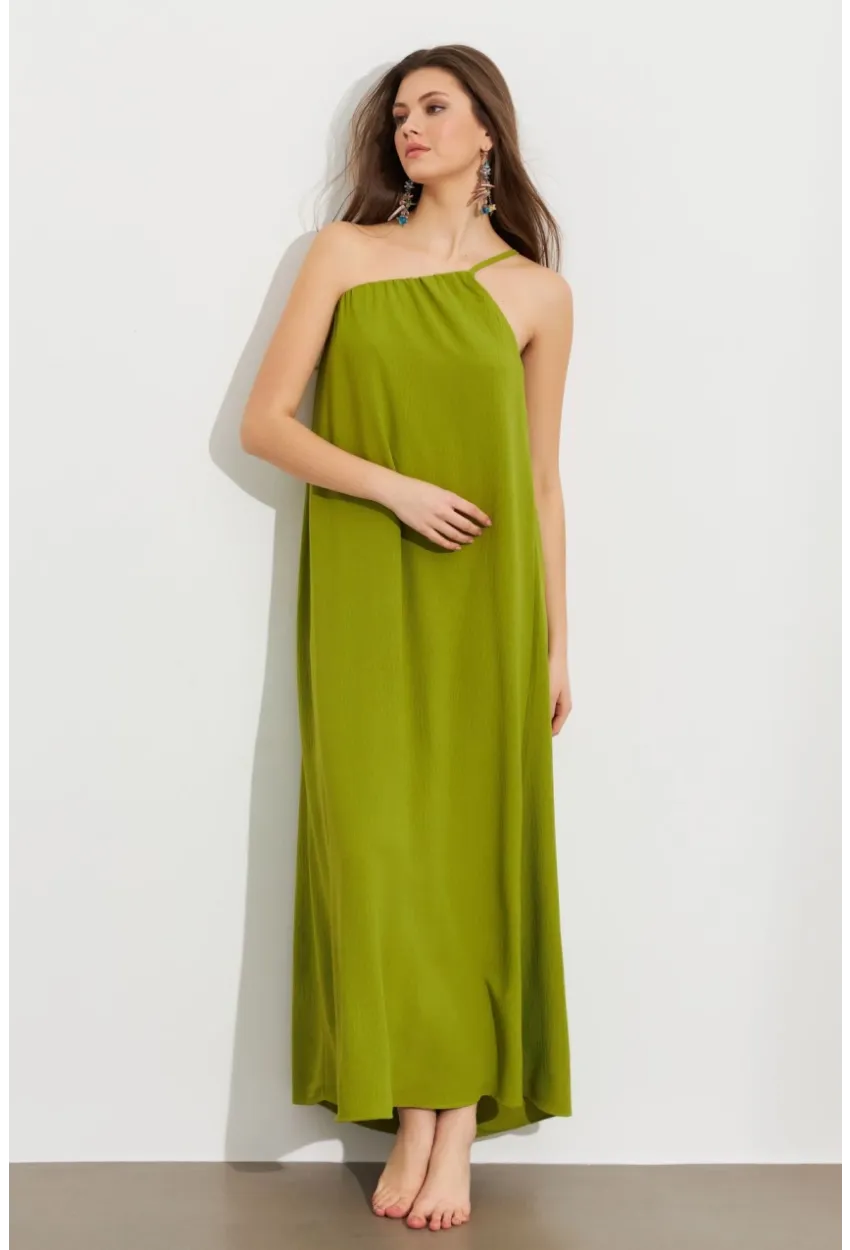 Kadın Yeşil Tek Omuz Maxi Elbise İRE1012